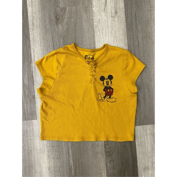 Disney Mickey Crop Top Golden Yellow Shirt, Size XL - Picture 1 of 5